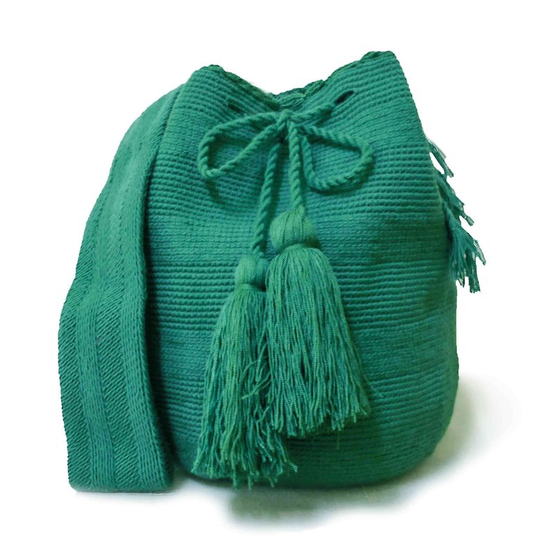 Wayuu Bag Wayou Bag (L) / Colombia handmade / only one per paragraph - [湖水绿萍] - กระเป๋าแมสเซนเจอร์ - ผ้าฝ้าย/ผ้าลินิน สีเขียว