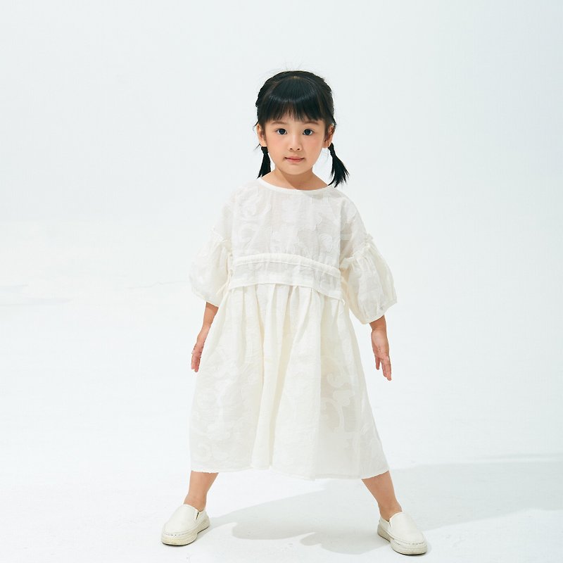 經典四季可穿純白牛奶緹花兒童裙連衣裙可愛兒童洋裝母嬰親子裝 - 童裝裙 - 棉．麻 