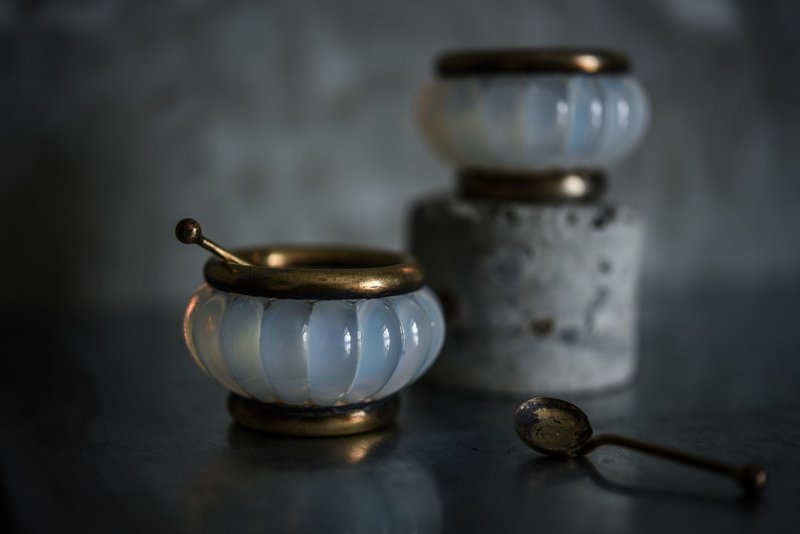 法國 稀有 蛋白虹彩玻璃橘瓣小缽 及 圓珠舀勺 - 擺飾/家飾品 - 玻璃 