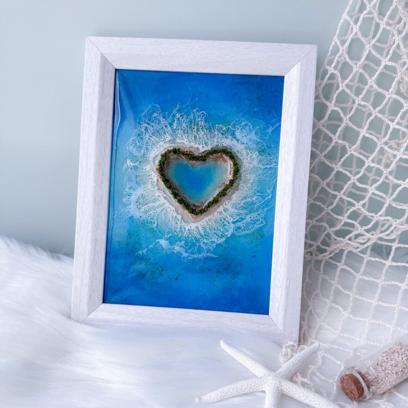 Frame art of a small heart island floating in the southern seas - Posters - Wood Blue