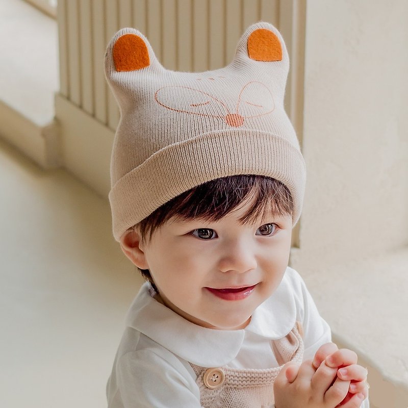 Happy Prince Korean made Hamon little fox baby hat - หมวกเด็ก - ผ้าฝ้าย/ผ้าลินิน สีกากี