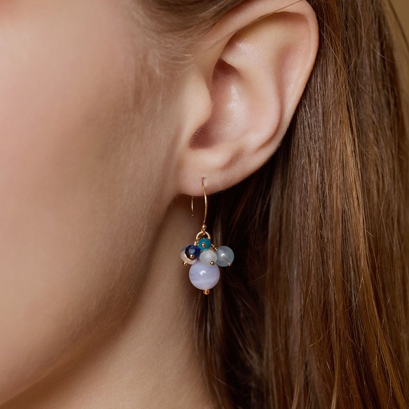 Blue Onyx 14K Gold Crystal Earrings Gift - ต่างหู - คริสตัล สีน้ำเงิน