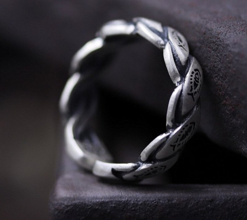 Real S990 Silver Fine Women Handmade Jewelry Engraved Fishes Open Rings Weave - 戒指 - 純銀 銀色
