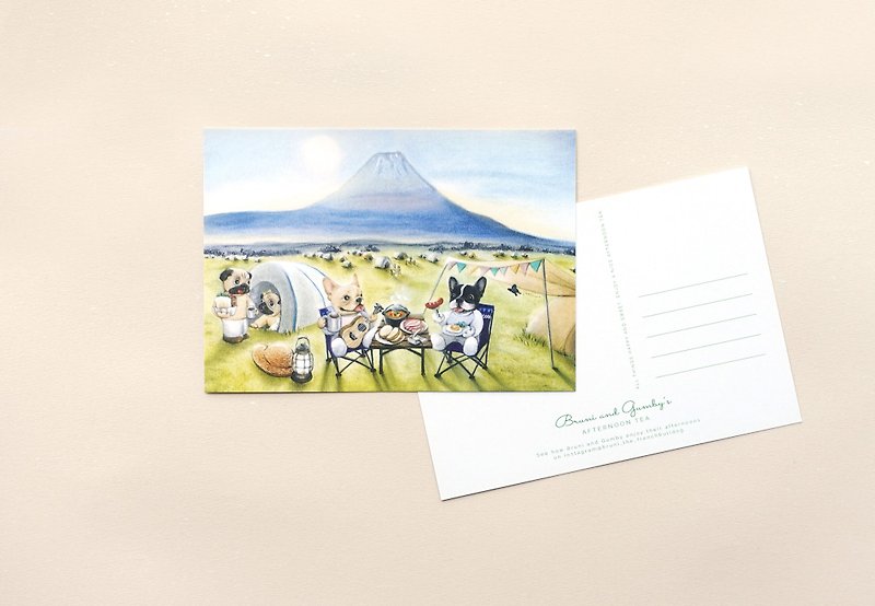 Illustrated French Bulldog Postcard - Autumn's Camping at Mt. Fuji  x1pc - Cards & Postcards - Paper Yellow
