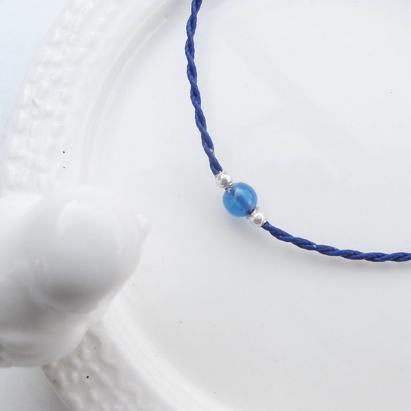 Big staff Taipa [manual silver] blue agate × natural stone very fine wax rope bracelet handmade sterling silver - สร้อยข้อมือ - เงินแท้ สีน้ำเงิน