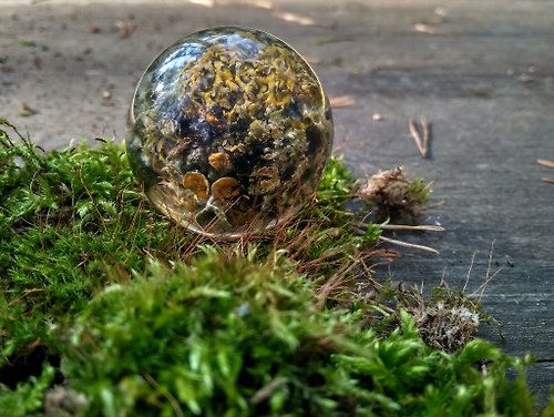 MartsiMagicForest Crystal sphere with lichens / Fairy decor crystal magic ball 1.6 inch