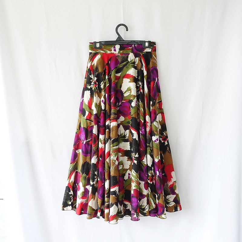 │Slowly│Watercolor Flower-Ancient Skirt│vintage.Retro.Literature - Skirts - Polyester Multicolor