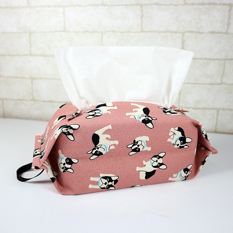 可掛式 收納包 衛生紙/面紙套 - 鬥牛犬(粉) - 裝飾/擺設  - 棉．麻 粉紅色