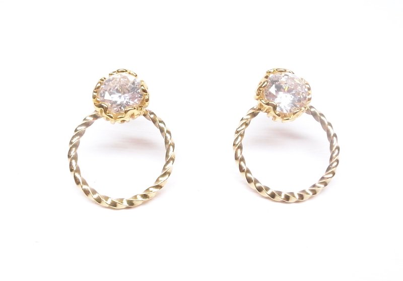 Wool Silver[+ 18K gold plated Bronze plain circles personalized modular Stone] one pair of earrings - ต่างหู - โลหะ สีทอง