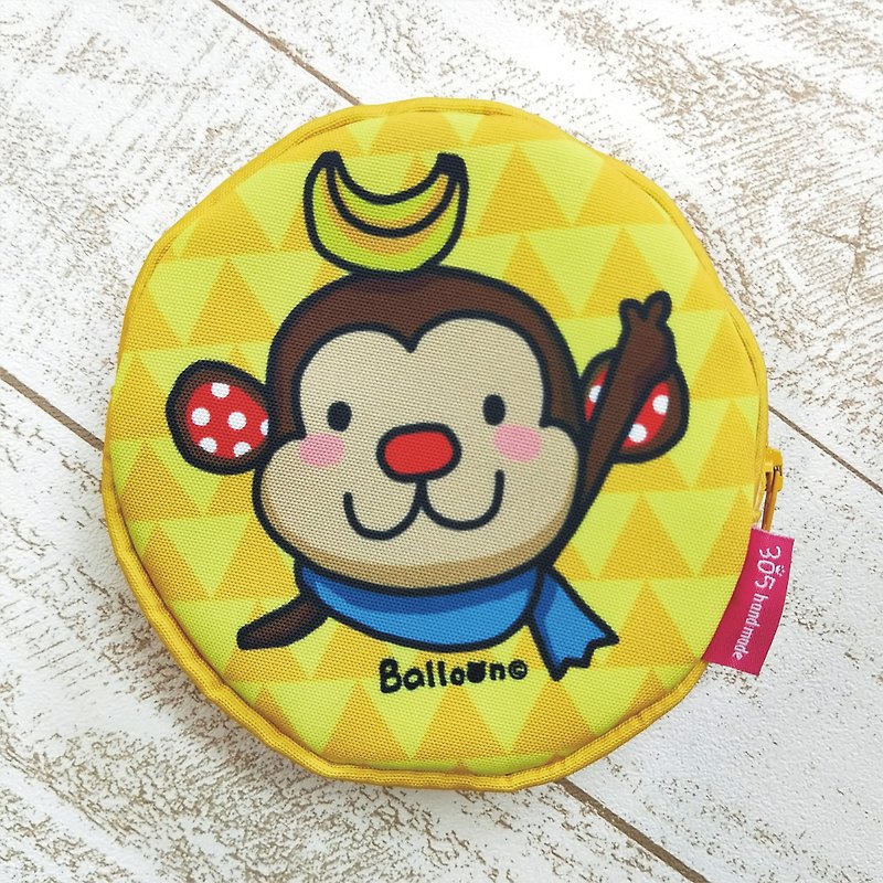 "Balloon" Light Waterproof Round Storage Bag-Banana Monkey - กระเป๋าเครื่องสำอาง - ผ้าฝ้าย/ผ้าลินิน สีเหลือง