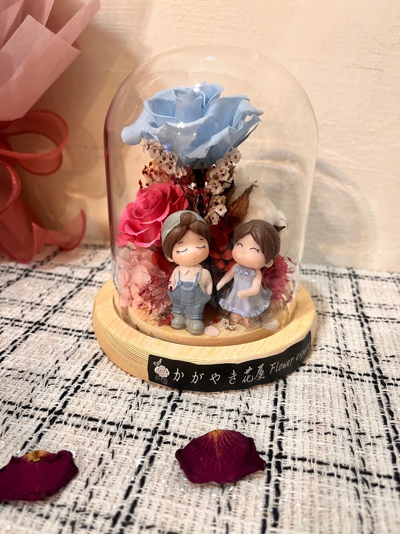 Fast Shipping/Friendship Lasts Forever Flower Glass Cup/Dried Flower/Girlfriend Gift/Birthday Gift/Glass Cup - ช่อดอกไม้แห้ง - แก้ว สีน้ำเงิน