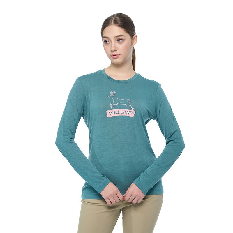 【Wildland 荒野】100%美麗諾長袖上衣 女 莫蘭迪藍 0B02601-141 - 女毛衣/針織衫 - 羊毛 