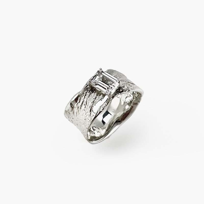 PLOK 925 silver plated 18k gold Stone ring - แหวนทั่วไป - เงินแท้ สีเงิน