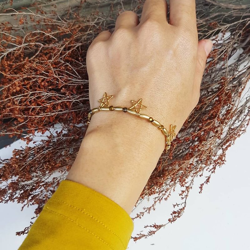 Copper hand made _ small star bronze gold crystal bracelet _ necklace activity dual-use design - Bracelets - Crystal Gold