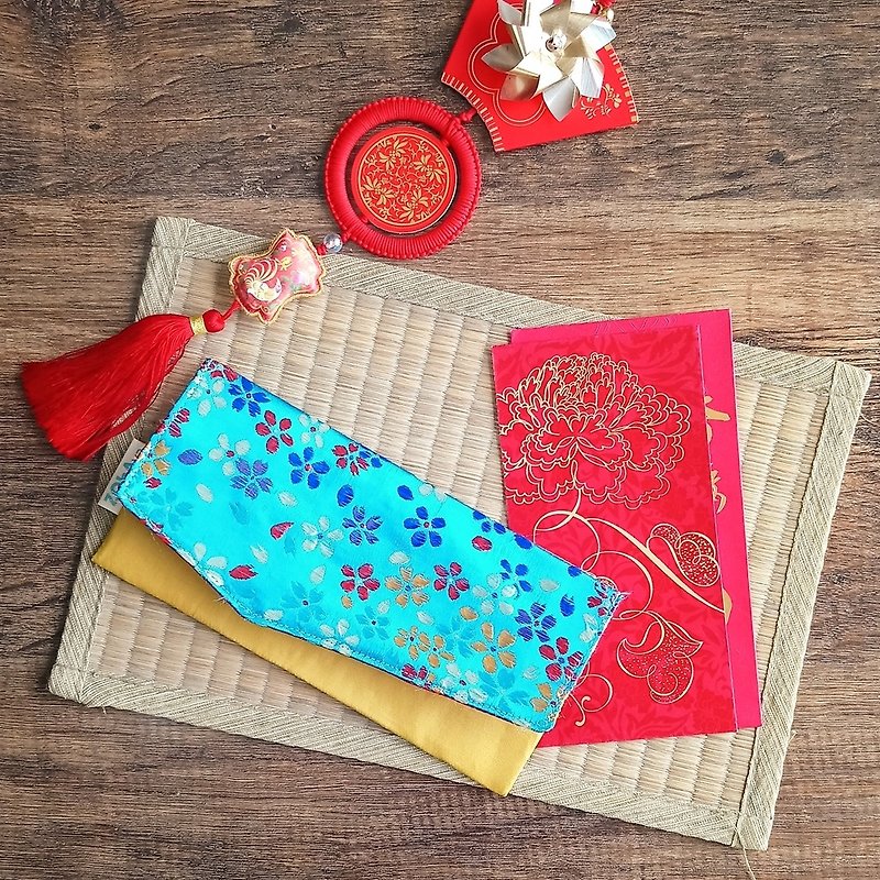 【現貨】紅包收納袋 (緞藍) - 化妝袋/收納袋 - 棉．麻 藍色
