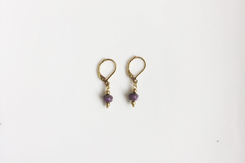 Small purple brass natural stone earrings - Earrings & Clip-ons - Other Metals Purple