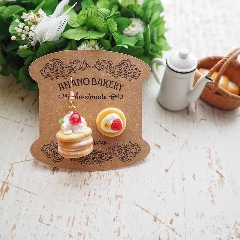 earring / miniature bread /pancake - 耳環/耳夾 - 黏土 咖啡色