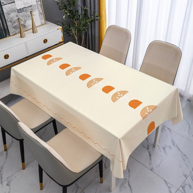 Sparkling geometric silk leather tablecloth waterproof and oil-proof tablecloth placemat camping tablecloth tablecloth coffee table - ผ้ารองโต๊ะ/ของตกแต่ง - พลาสติก สีส้ม