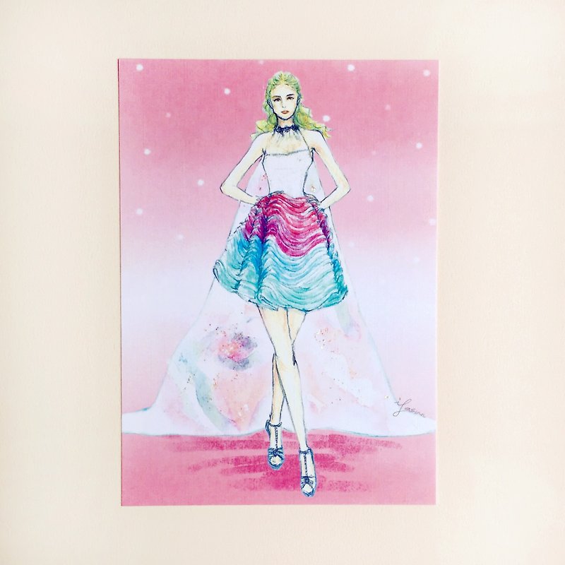 Fashion Illustration Postcard  pink snow - การ์ด/โปสการ์ด - กระดาษ สึชมพู