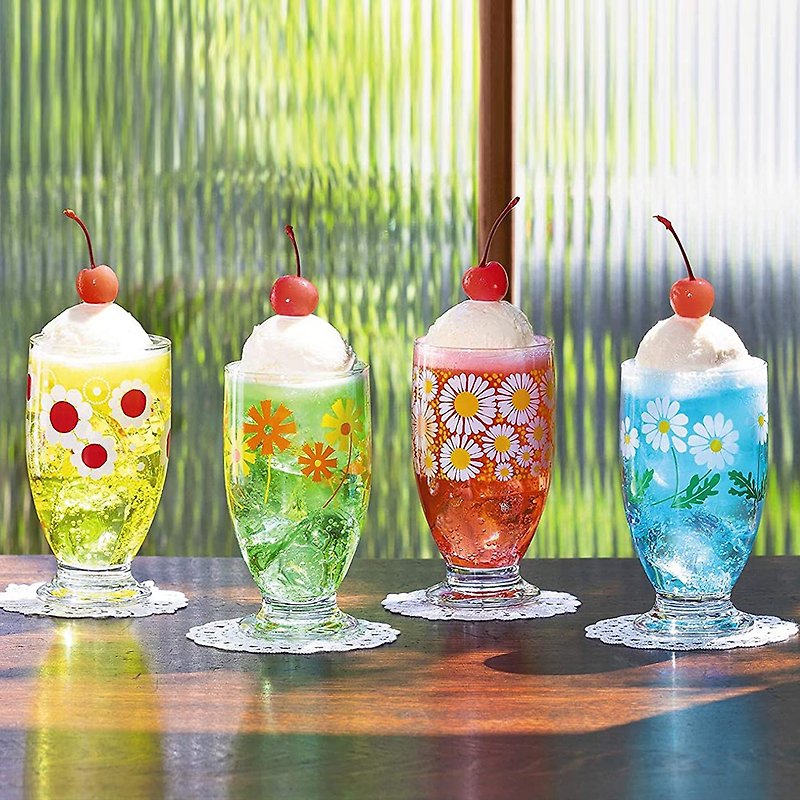 Japanese ADERIA Showa Retro Flower Curve Goblet / Total 4 Types - Cups - Glass Multicolor
