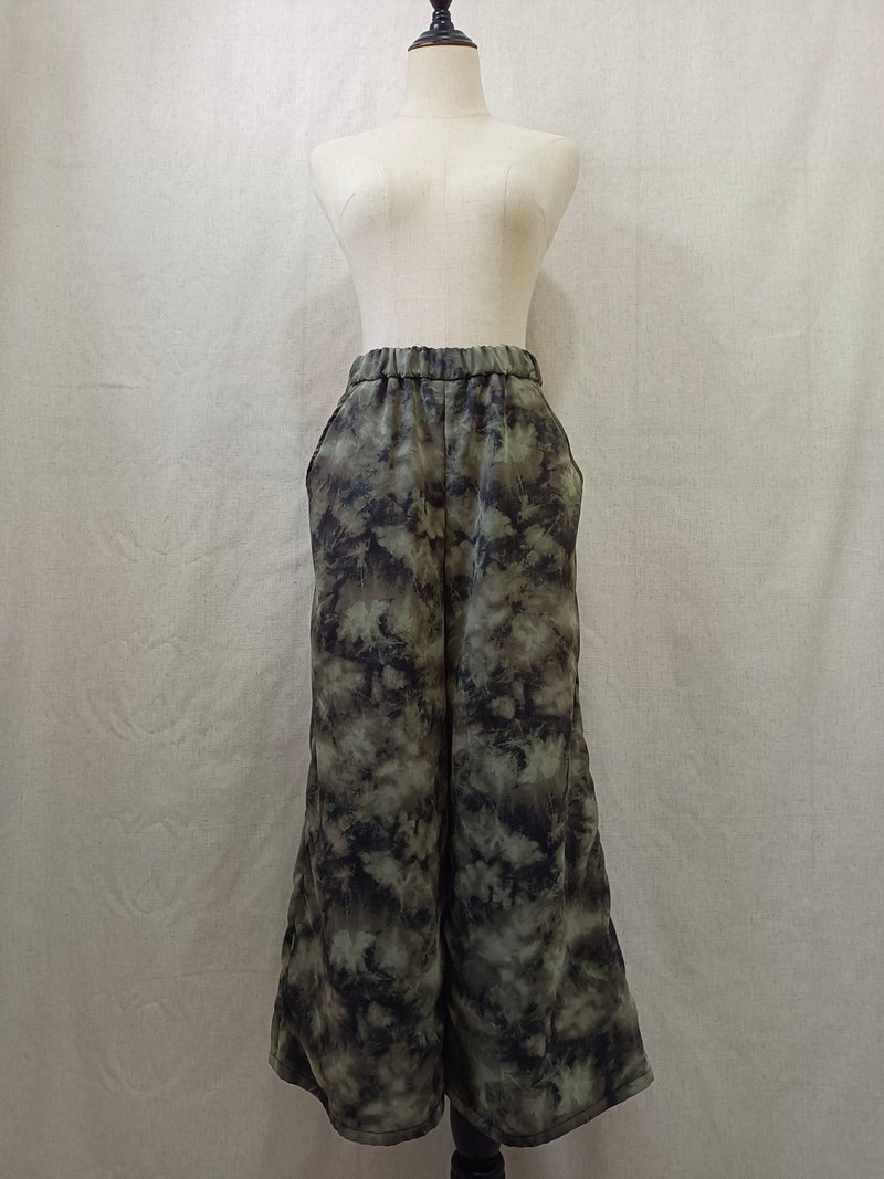 Designer collection 米灰色仿綁染印花透紗及踝寬褲 - 中性長褲/短褲 - 棉．麻 灰色