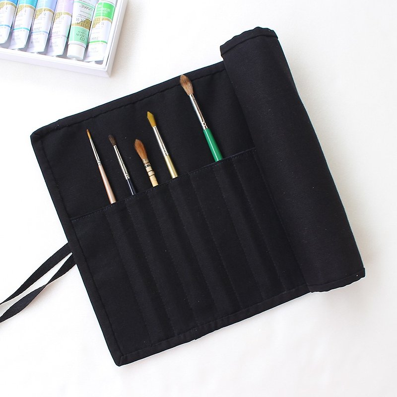 Plain black painting bag/pencil bag tool storage bag piping volume ケースwatercolor painting tool - Pencil Cases - Cotton & Hemp Black