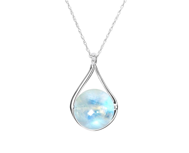 Blue Moonstone Necklace, Rainbow Moonstone and Diamond Jewelry, June Birthstone - สร้อยคอทรง Collar - เครื่องประดับ สีน้ำเงิน