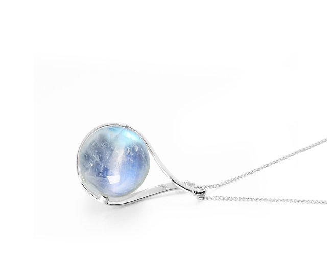 Blue Moonstone Necklace, Rainbow Moonstone and Diamond Jewelry 