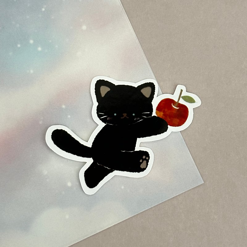 Dancing black cat and apple sticker - สติกเกอร์ - กระดาษ 
