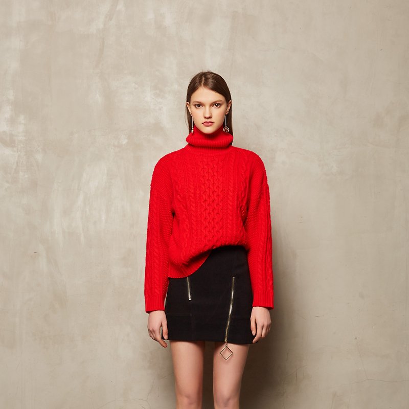 Red Knit Sweater [CONTRAST Kashi-JAMIE L.STUDIO] - สเวตเตอร์ผู้หญิง - ขนแกะ 