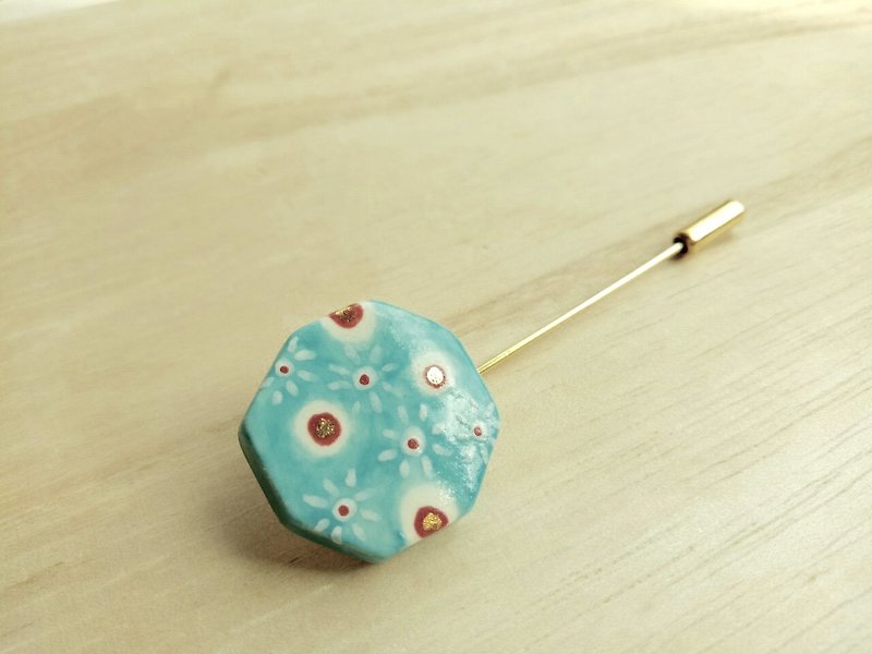 Gold water glaze hand painted brick flower long tail pin - Hair Accessories - Pottery Multicolor