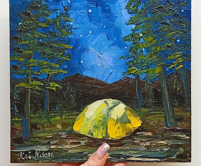 Camping Painting Tent Oil Painting Starry Night Original Art Forest  Landscape - Shop ArtByKri Posters - Pinkoi