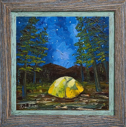 Camping Painting Tent Oil Painting 8 by 10 Starry Night Orig - Inspire  Uplift