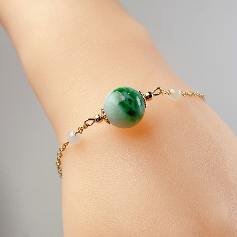 Green Flower Jadeite Bead Bracelet 14K Gold Filled | Natural Burmese Jade Grade A Jadeite | Gift - Necklaces - Jade Green