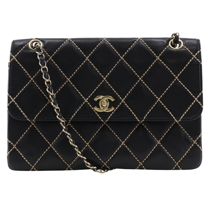 【日本直送】シャネル CHANEL ワイルドステッチ ショルダーバッグ ダブルチェーンショルダー レザー 黒 レディース【中古】 - 側背包/斜背包 - 真皮 黑色