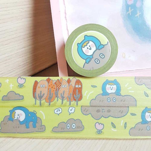Ning's可愛小藍 Ning's-寬版紙膠帶 綠色森林