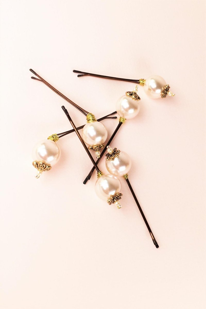 Bridal pink pearl hair clips, Set of 6 bridal hair pins, Bridal headpiece. - Hair Accessories - Pearl Pink