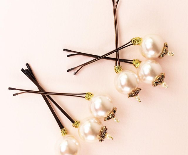 Set of 2 Pearl Bobby Pins / 2 Piece Pearl Embellished Hair Pins / Trendy  Pearl Hair Accessory / Dainty Pearl Hair Pin / Vintage Style Pins 