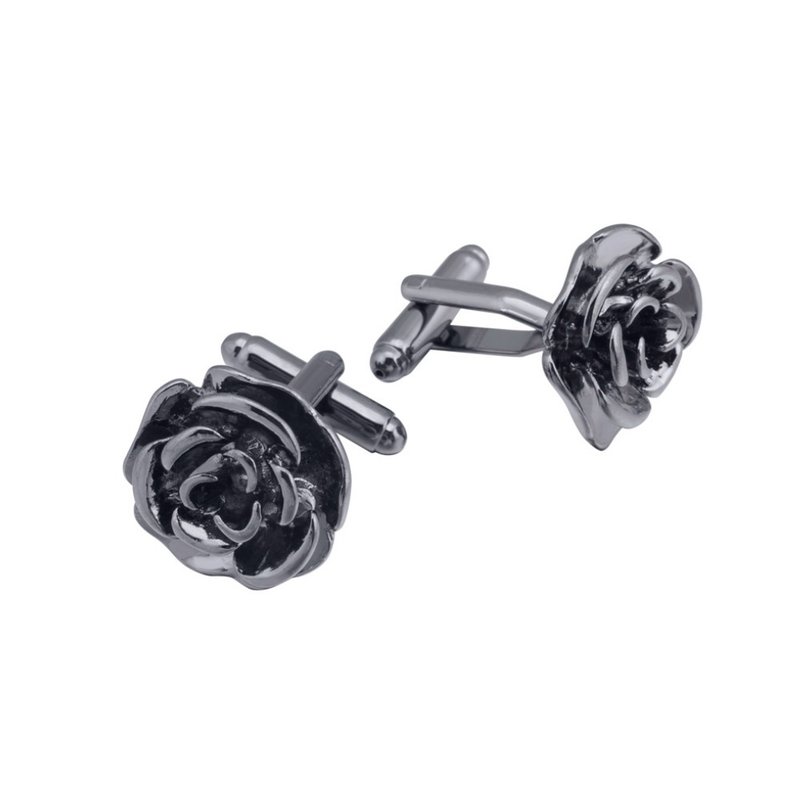 黑色玫瑰花袖扣 Black Rose Cufflinks KC10084a ** 附送贈品 ** - 袖扣 - 其他金屬 黑色
