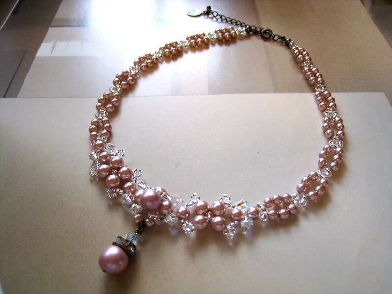 Silky Pearl & Crystal Choker / PJR / Pink Bridal* - Necklaces - Pearl Pink