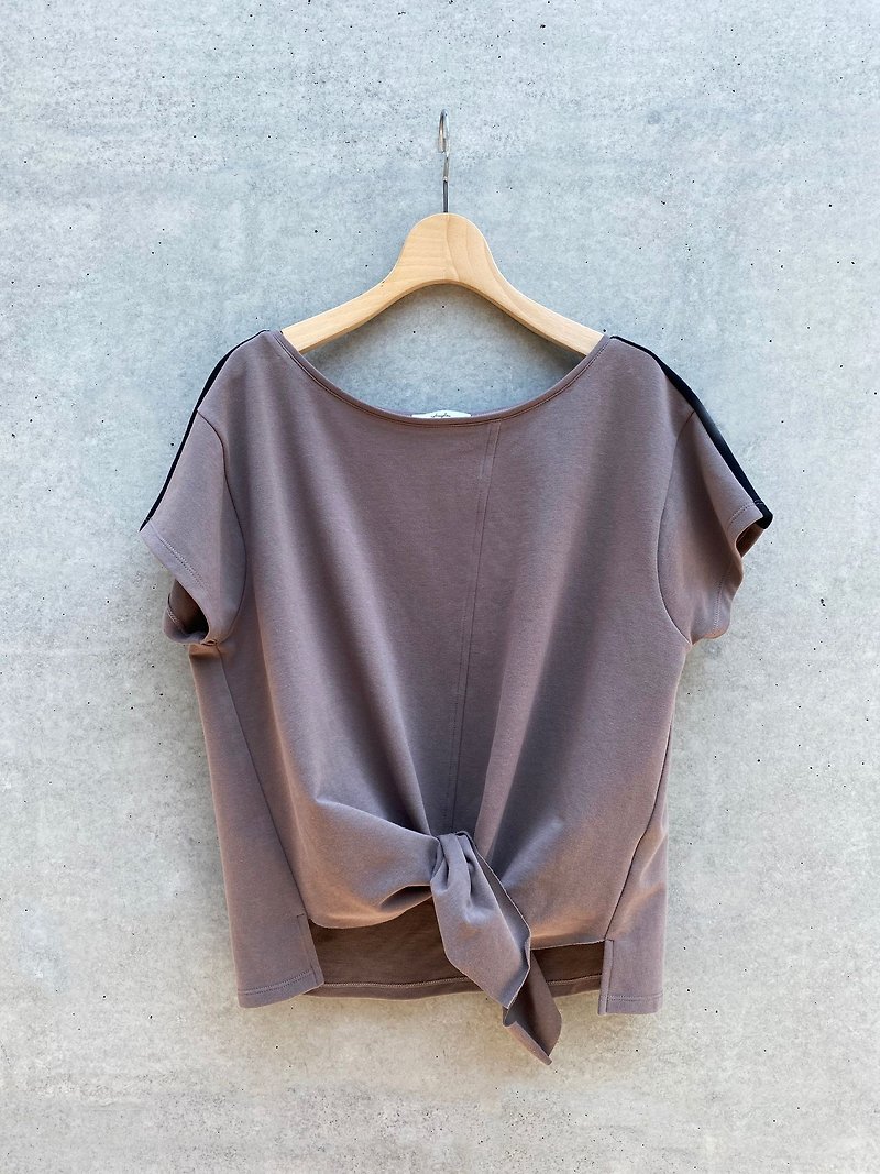 Tie knot color matching top (cocoa) - Women's T-Shirts - Cotton & Hemp Brown