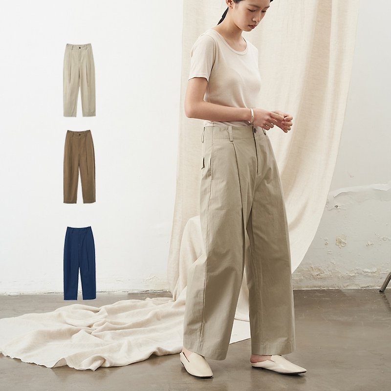 Welfare thanks 3 colors optional neutral profile cloth wide pants citygirl Japanese trousers P211116 - กางเกงขายาว - ผ้าฝ้าย/ผ้าลินิน สีกากี