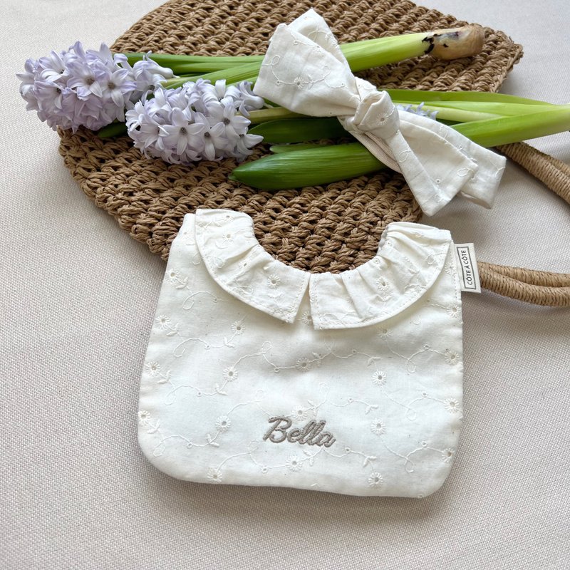 【客製刺繡-彌月禮盒】莊園婚禮派對 優雅蕾絲緹花 口水巾 禮 - 圍兜/口水巾 - 棉．麻 白色