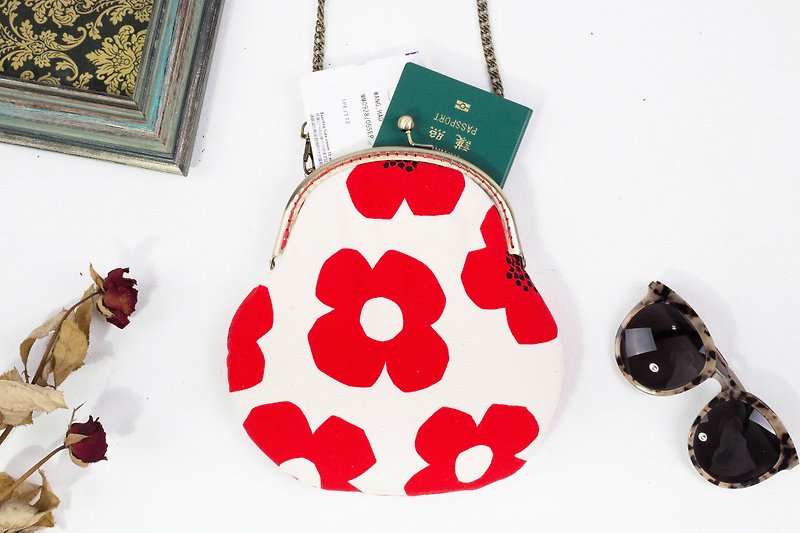 Eyes / mouth bag / carry bag / bag / side backpack / Christmas gift / exchange gift - Messenger Bags & Sling Bags - Cotton & Hemp Red
