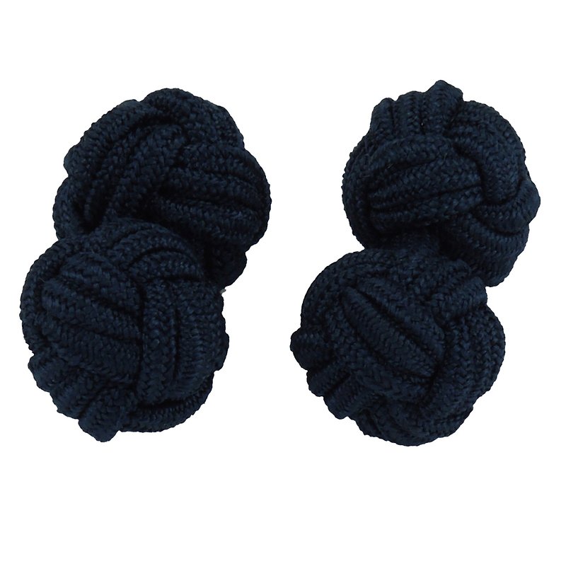Navy Blue Silk Knot Cufflinks - กระดุมข้อมือ - เส้นใยสังเคราะห์ สีน้ำเงิน