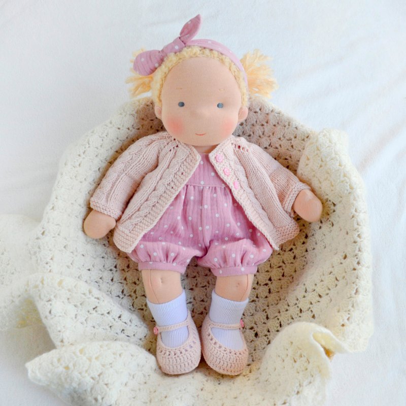 Waldorf Baby doll 14 inch (36 cm) tall. Natural organic Steiner doll - ของเล่นเด็ก - วัสดุอีโค สึชมพู