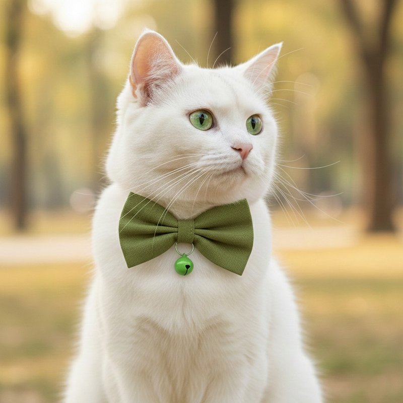 Green Bow Pet Decorative Collar Cat Small Dog Mini Dog - ปลอกคอ - ผ้าฝ้าย/ผ้าลินิน สีเขียว