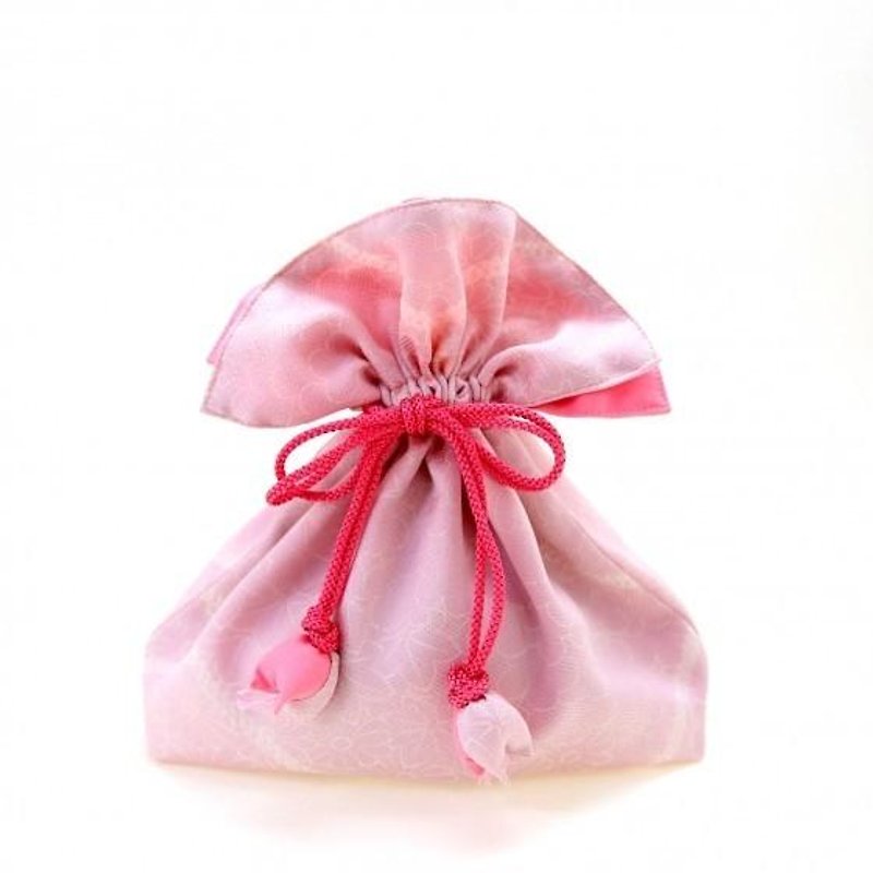 やさしさカラーの菊文様　幸せ巾着　FUGURO＜中サイズ＞ - 化妝包/收納袋 - 棉．麻 粉紅色