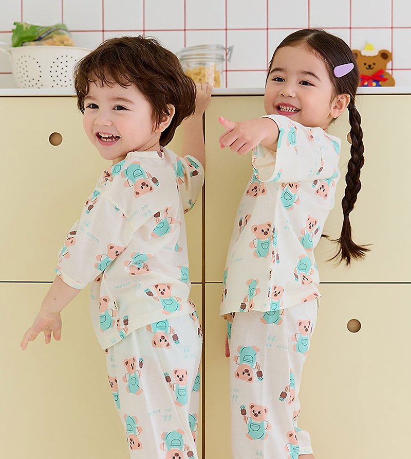 [New Product] [Loose Version] Bear Happy Popsicle Modal Yunrouyi 2.0 Three Quarter Sleeves-K54507 - เสื้อยืด - ผ้าฝ้าย/ผ้าลินิน สีน้ำเงิน