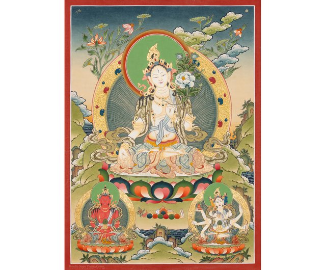 ホワイトターラのタンカ画 精神的な芸術 - ショップ Boudha Stupa